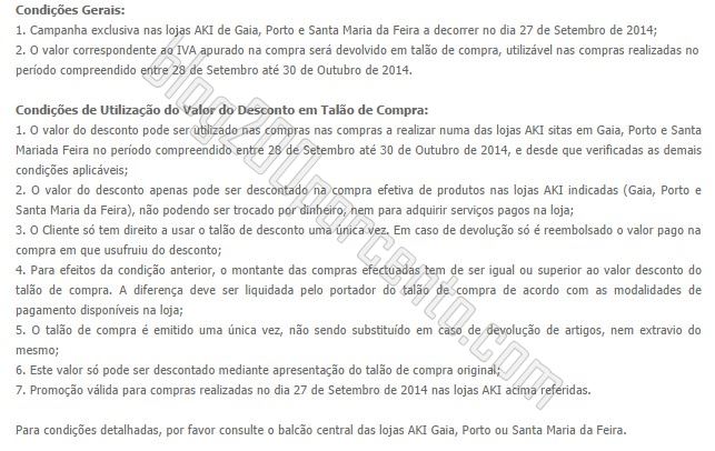 Dia sem iva AKI Norte, dia 27 setembro - condições