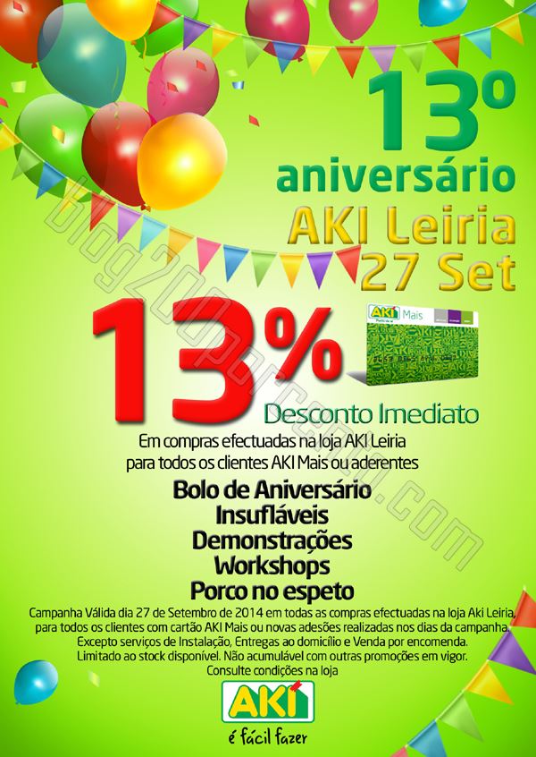 13% de desconto AKI Leiria - Aniversário dia 27 setembro