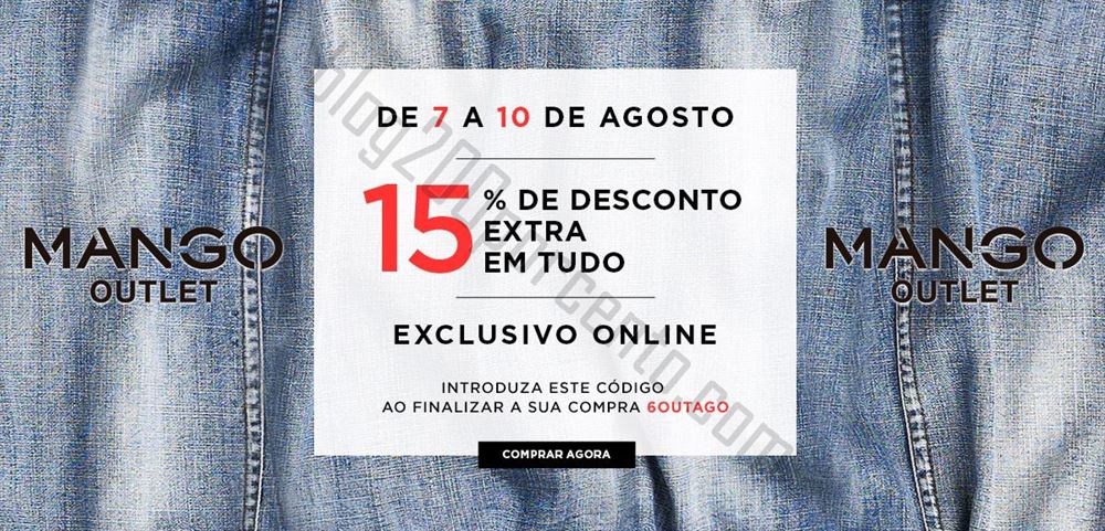 15% de desconto extra MANGO OUTLET de 7 a 10 agosto apenas online