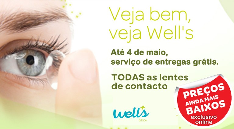 Oferta taxa de entrega | WELLS | Lentes de contacto até 4 maio