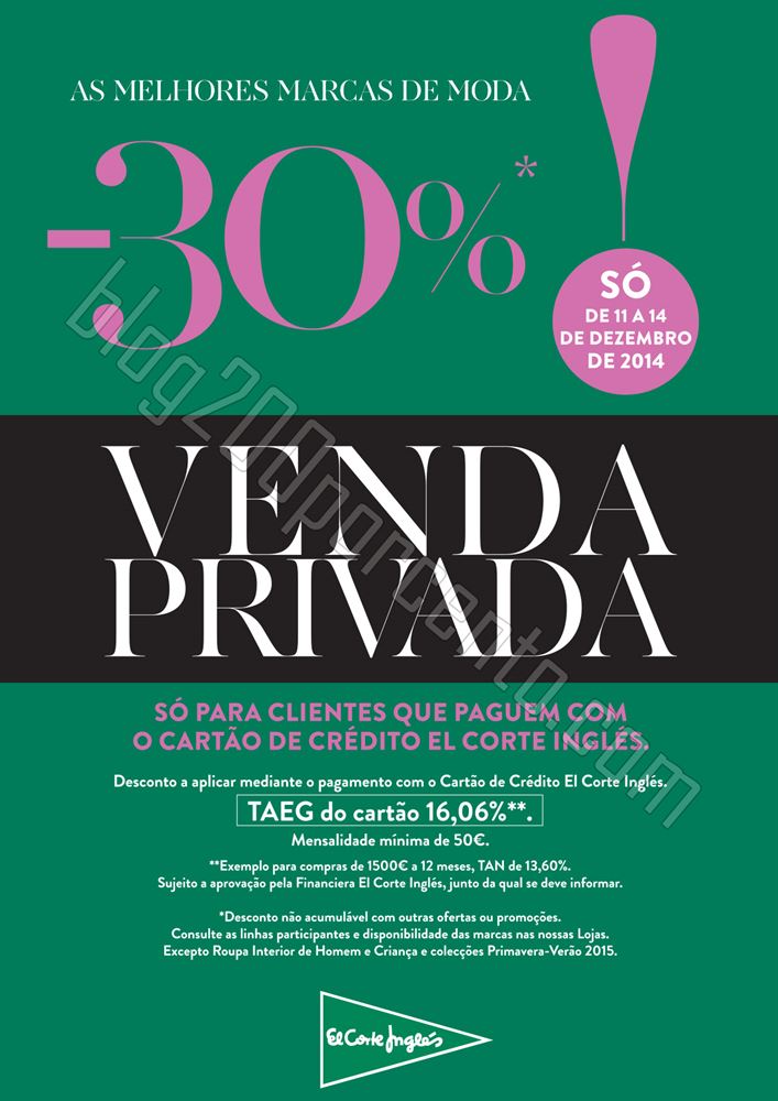 Antevisão Venda Privada EL CORTE INGLÉS de 11 a 