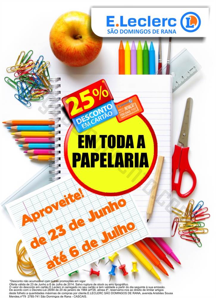 25% de desconto E-LECLERC S. Domingos Rana de 23 junho a 6 julho - Papelaria