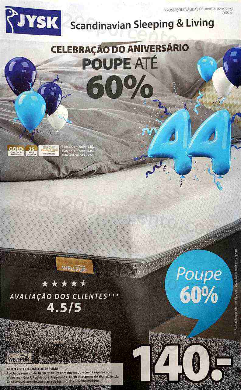 Antevisão Folheto JYSK Aniversário Promoções de 30 março a 16 abril