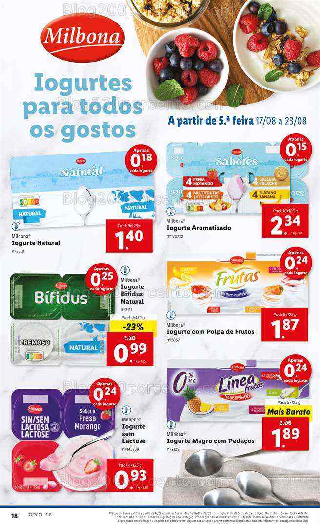 Antevisão Folheto LIDL Especial Iogurtes Promoções de 17 a 23 agosto