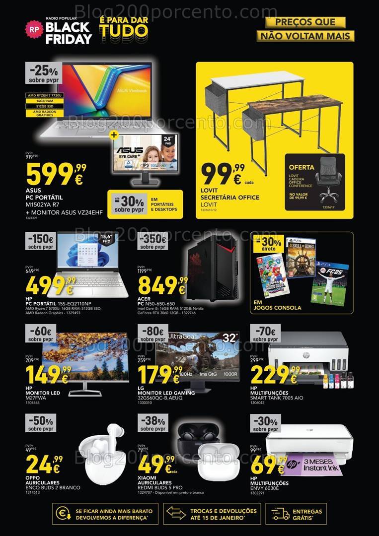 Antevisão Folheto RADIO POPULAR Black Friday Fim de Semana - 15 a 18 novembro
