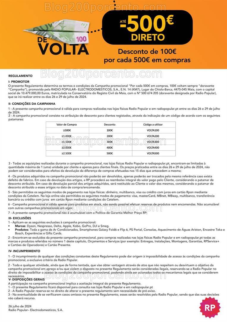 Antevisão Oferta até 100€ RADIO POPULAR Promoções Fim de Semana - 26 a 29 julho