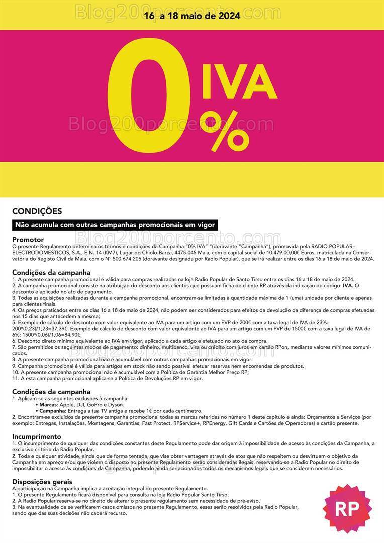 ALERTA - Iva 0% RADIO POPULAR Promoções de 16 a 18 maio