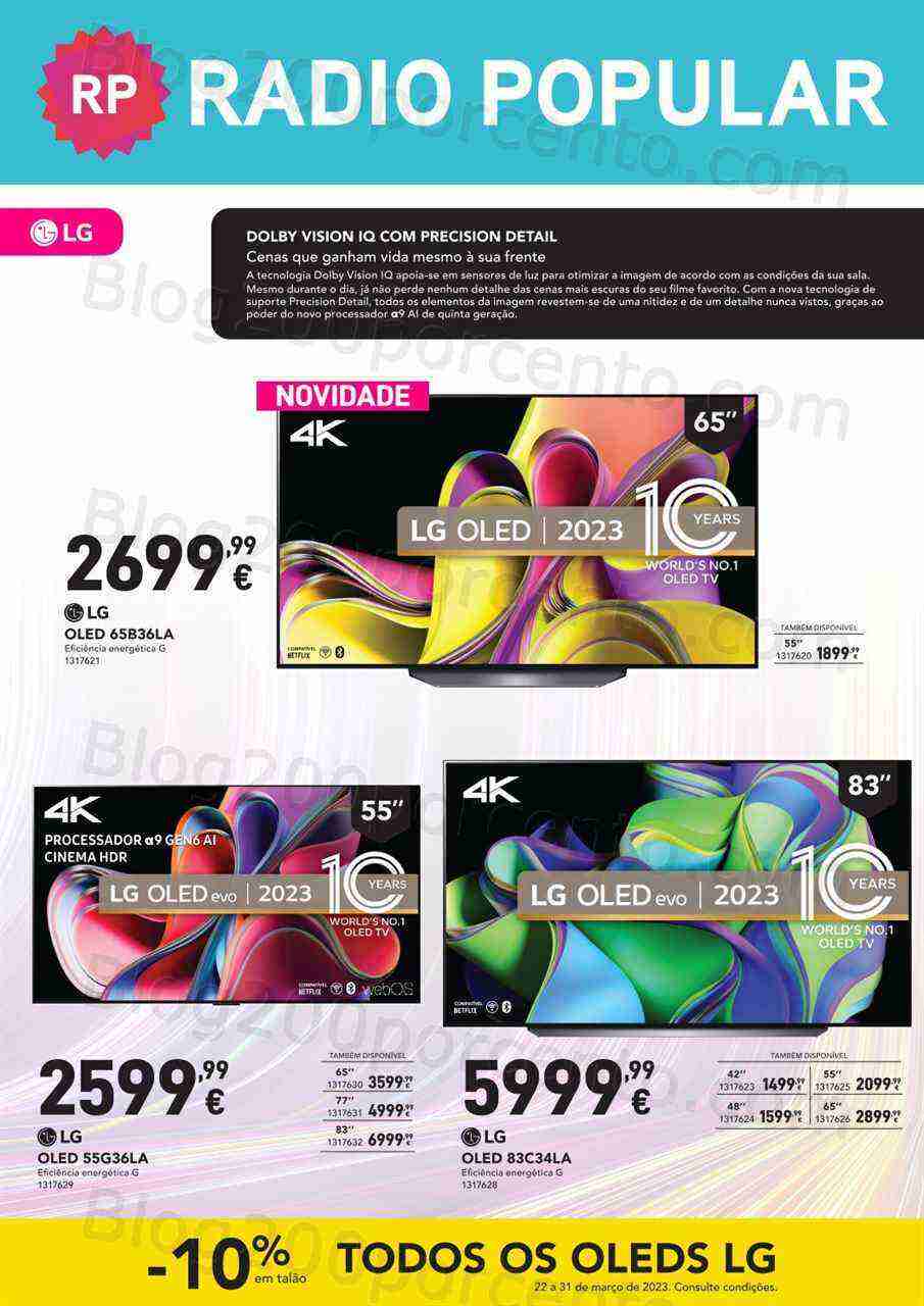 Antevisão Folheto RADIO POPULAR Especial TV Oled Promoções de 23 março a 6 abril
