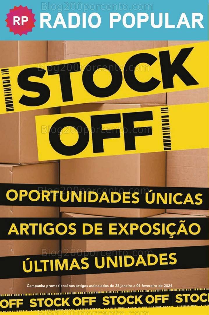 Antevisão Folheto RADIO POPULAR Stock Off Promoções de 25 janeiro a 1 fevereiro