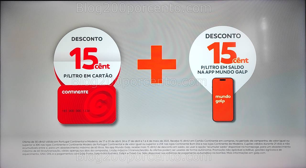 ALERTA - Oferta GALP - CONTINENTE 30cts/l de quinta a domingo, até 4 maio