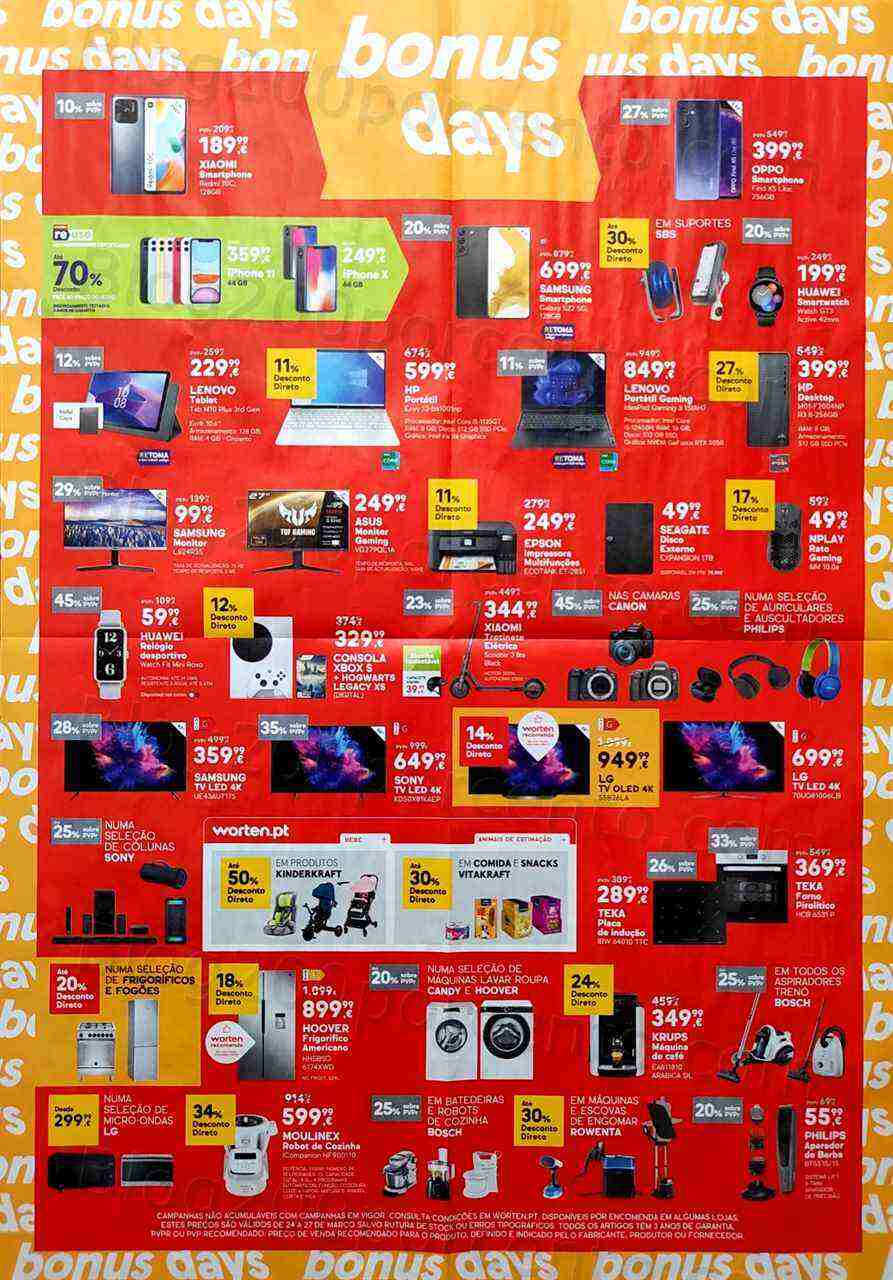 Antevisão Folheto WORTEN Bonus Days Promoções de 24 a 27 março