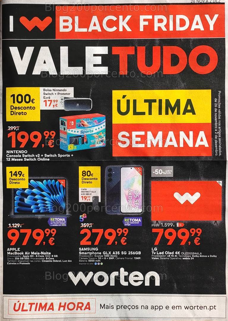 Antevisão Folheto WORTEN Black Friday Promoções de 26 novembro a 2 dezembro